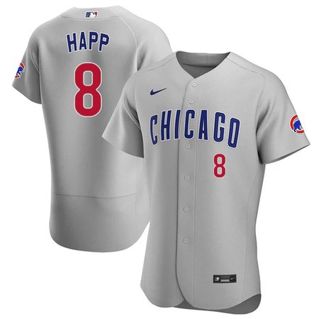 Men's Chicago Cubs #8 Ian Happ Grey Cool Base Stitched Baseball Jersey